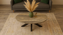 MESA CENTRO STACY OVAL TAPA ROBLE PATAS NEGRAS