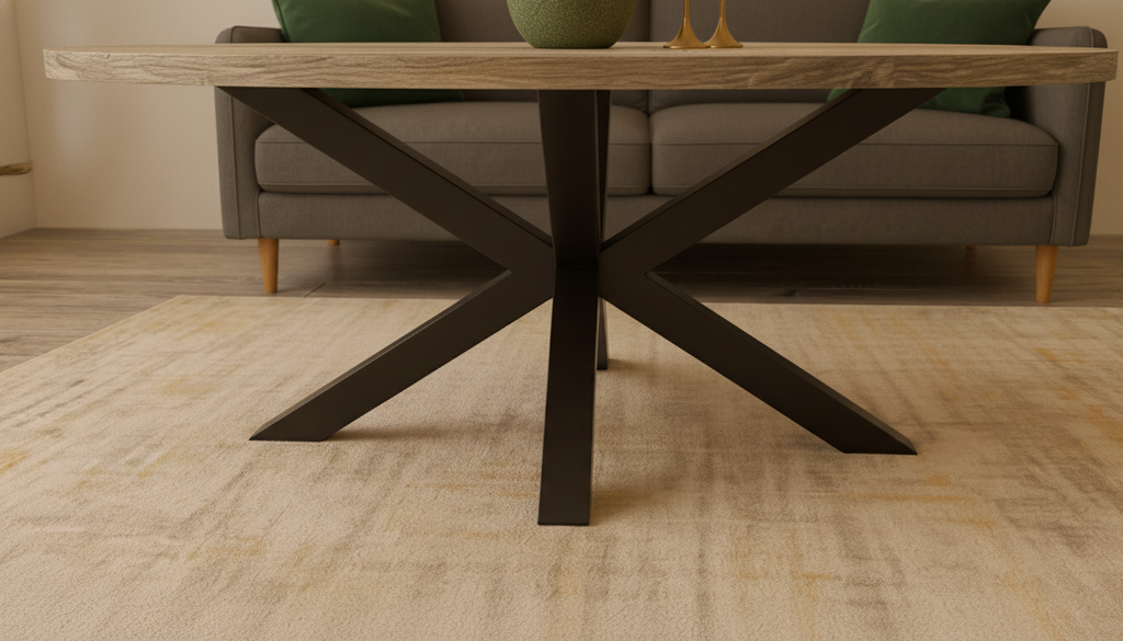 MESA CENTRO STACY OVAL TAPA ROBLE PATAS NEGRAS