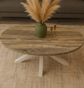 MESA CENTRO STACY OVAL TAPA ROBLE PATAS BLANCA