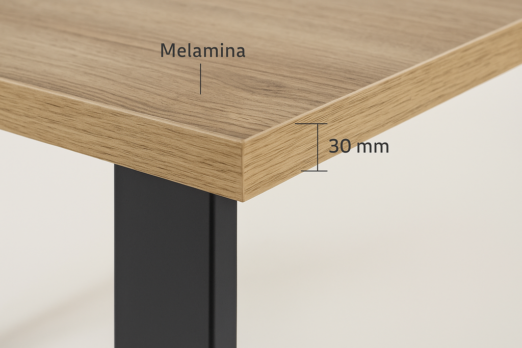 MESA TAYLOR PATAS METAL Y TAPA MELAMINA ASERRADA