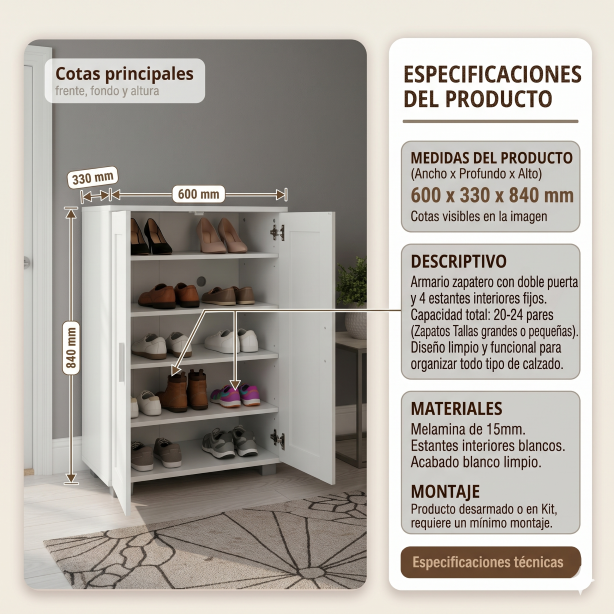 ZAPATERO BLANCO NÁPOLES 2 PUERTAS