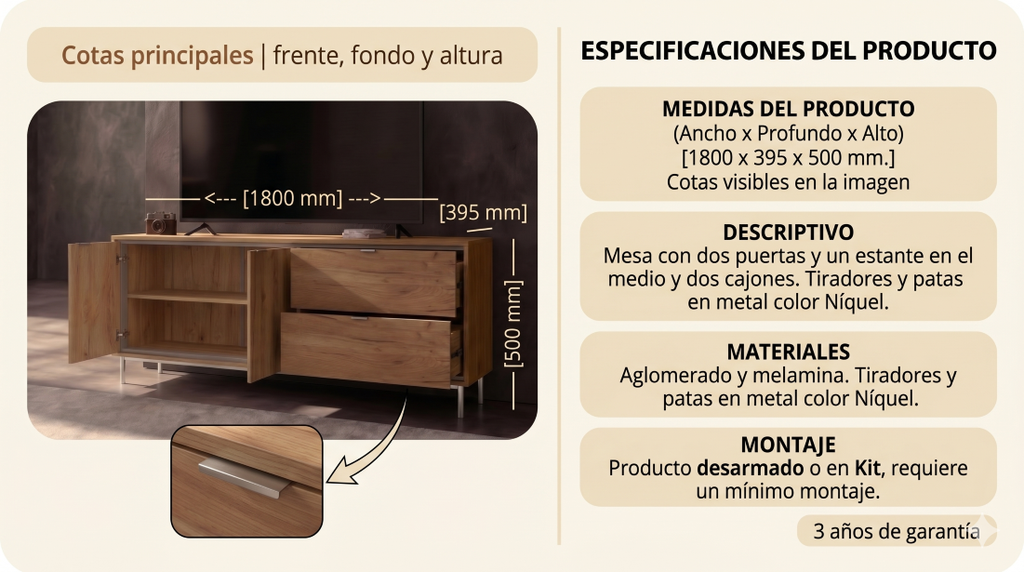 MESA TV SFORZA ROBLE NATURAL 180