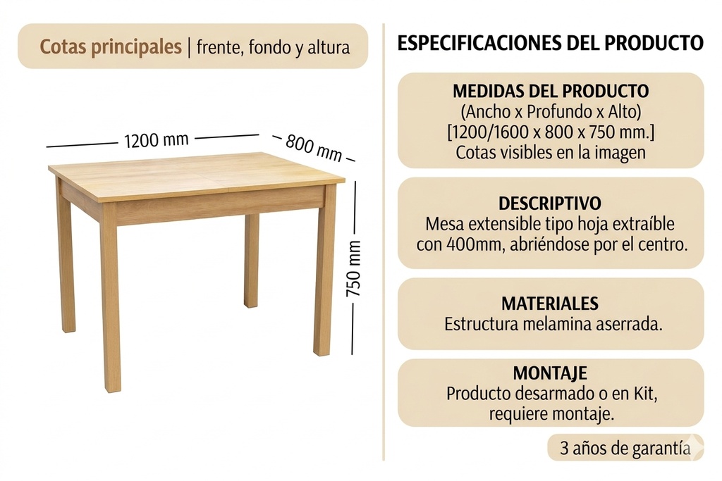 MESA EXTENSIBLE SFORZA ROBLE NATURAL