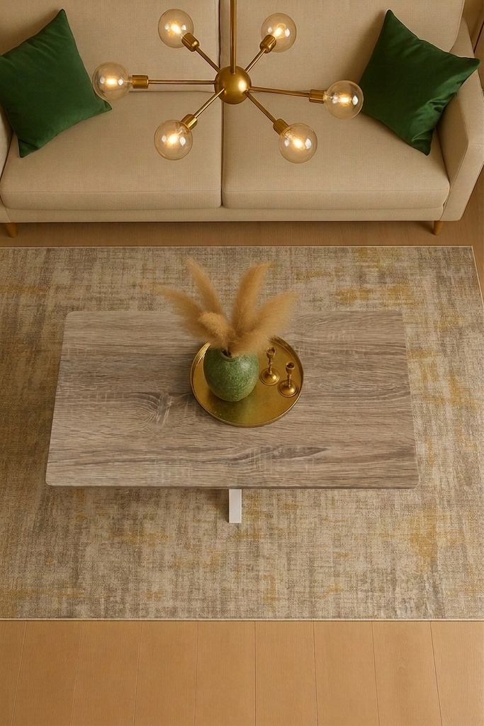 MESA CENTRO STACY RECTANGULAR TAPA ROBLE ASERRADO PATAS BLANCAS