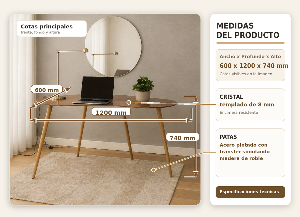 MESA ESCRITORIO POLARIS MARRÓN PATA ASERRADA