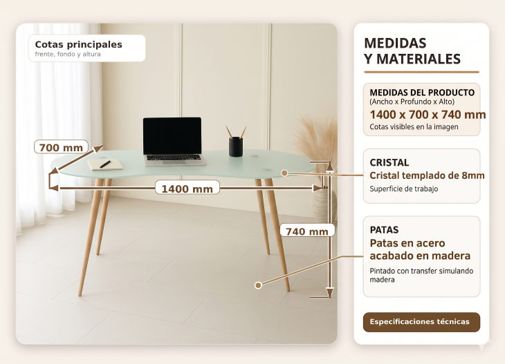 MESA ESCRITORIO SKAT TRANSLÚCIDO PATAS ASERRADAS