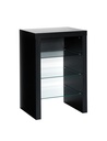 MESA TV/HIFI MAX.24" ATAMBORADA NEGRA C/3 ESTAN. CRISTAL 800x550x395mm