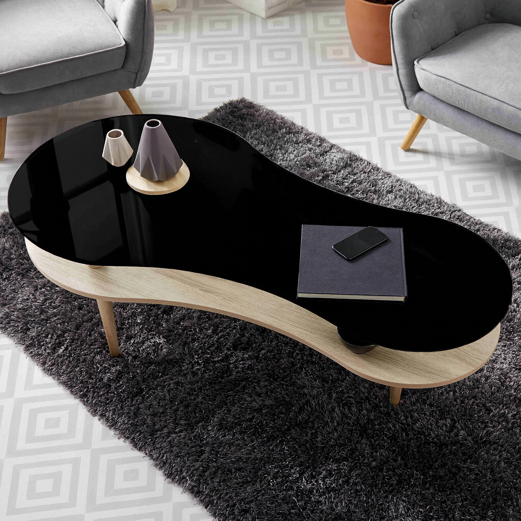 [H452-N] MESA CENTRO PEANUT TAPA NEGRA