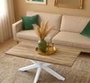 MESA CENTRO STACY RECTANGULAR TAPA ROBLE ASERRADO PATAS BLANCAS
