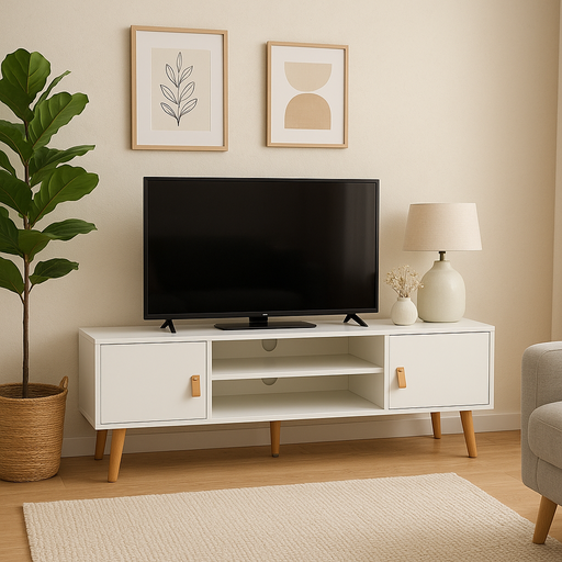 [HM557-B] MESA TV ANZIO BLANCA TIRADOR PU